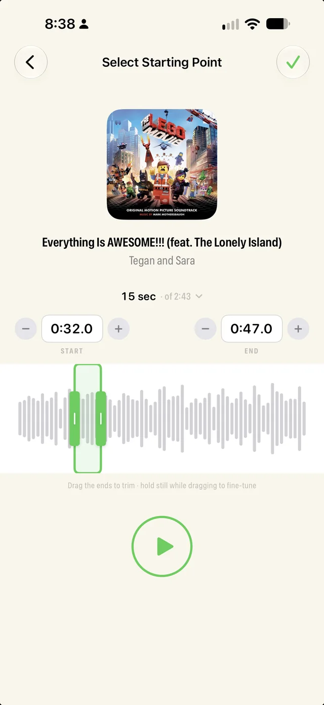 Leadoff song trim: Everything Is AWESOME!!! cut to a 15 second walk-up clip